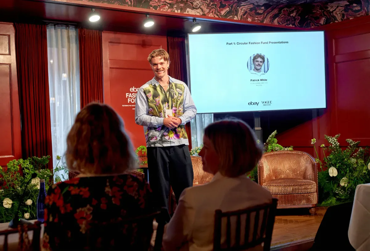Patrick White presenting at the eBay Circular Fashion Fund in New York, 2026