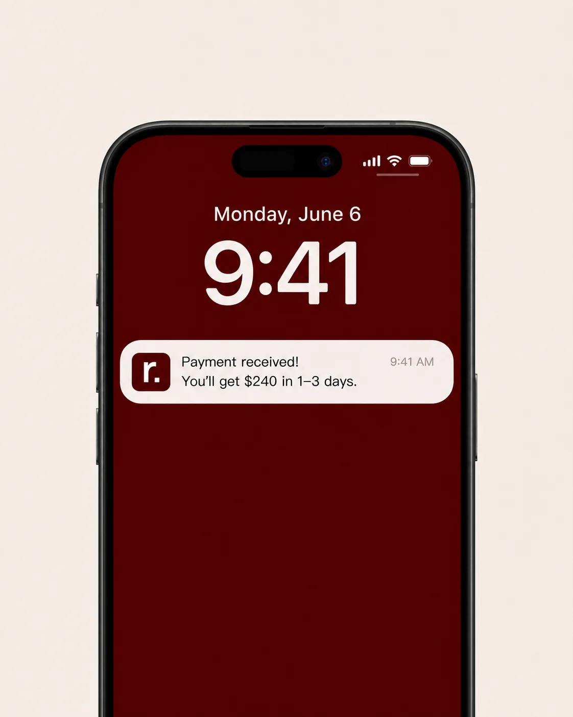 A payment received notification on a phone